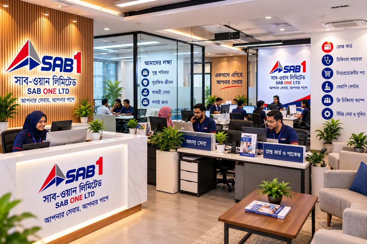 The reception and work floor of a SAB ONE branch office.