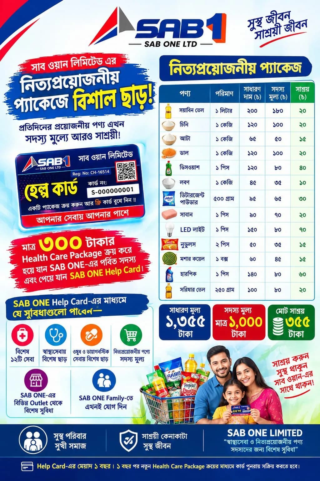 Leaflet listing member prices for daily essentials alongside the market price.