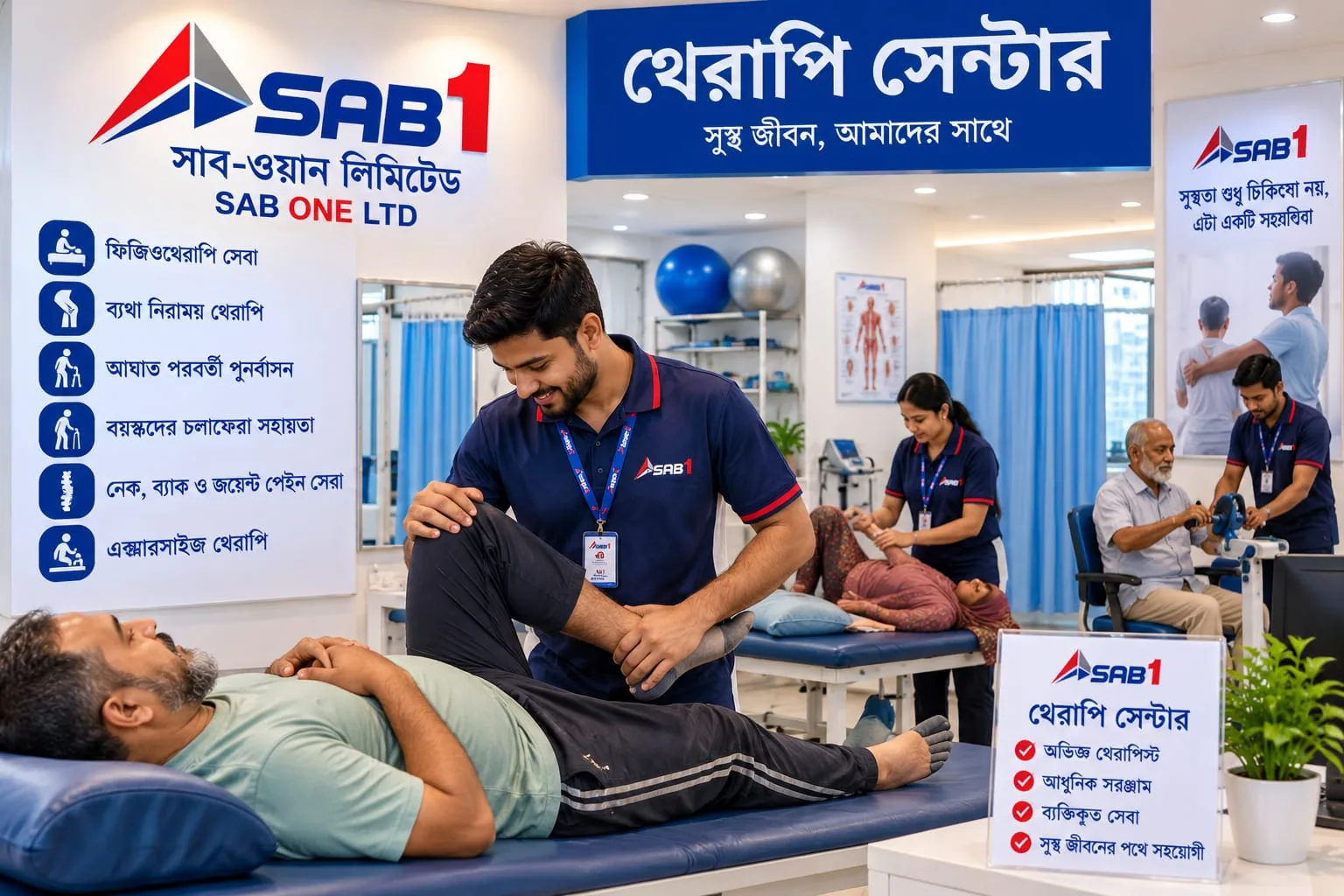 A physiotherapist treating a patient at the SAB ONE therapy centre.
